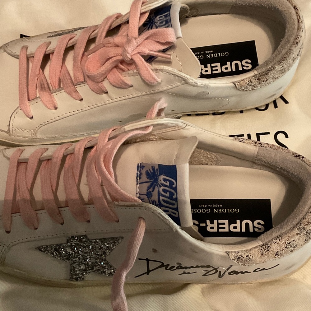 Golden Goose White Sneakers with Pink Laces and Silver Star - Picture 4 of 12